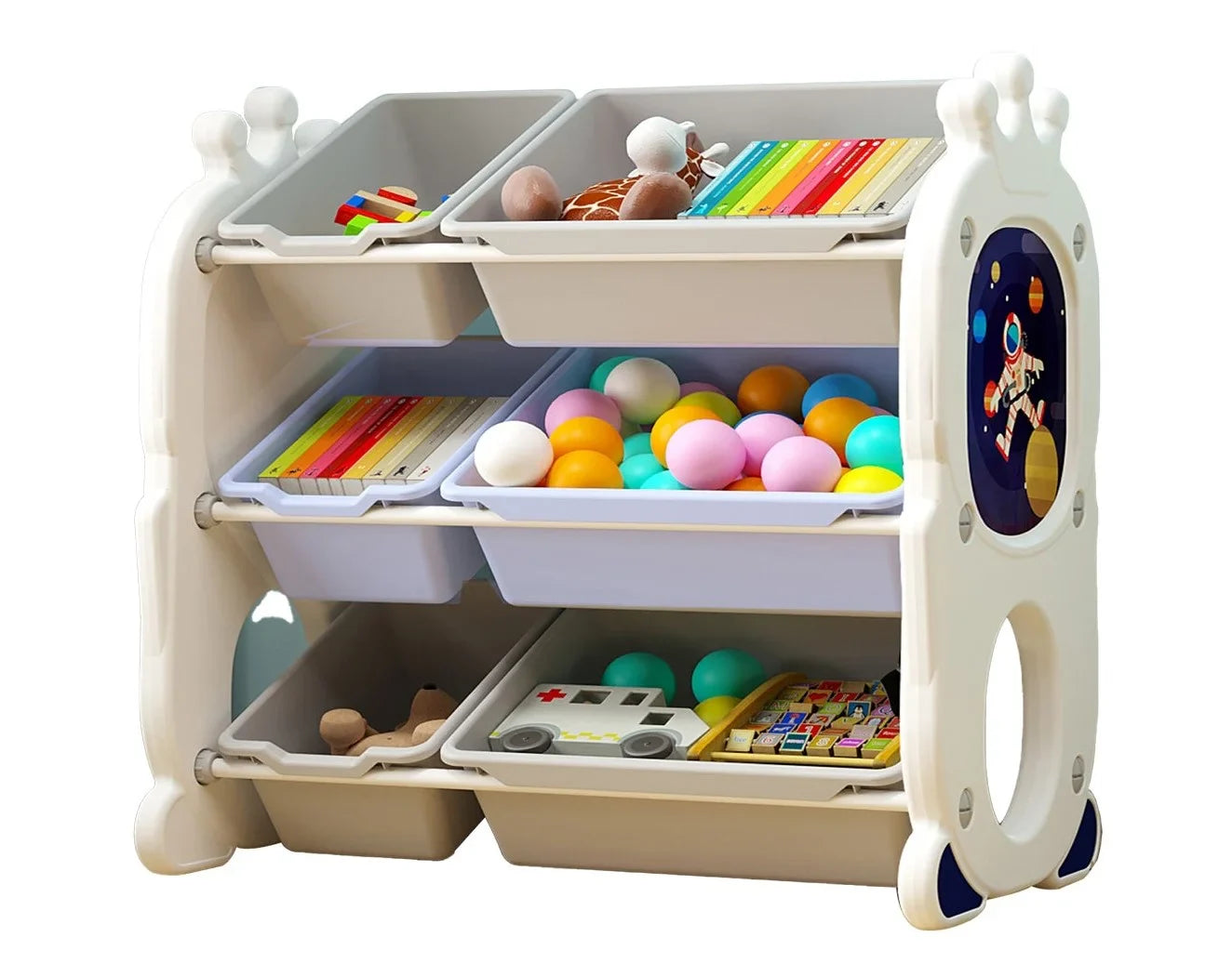 Kids toys storage rack with 6 bins