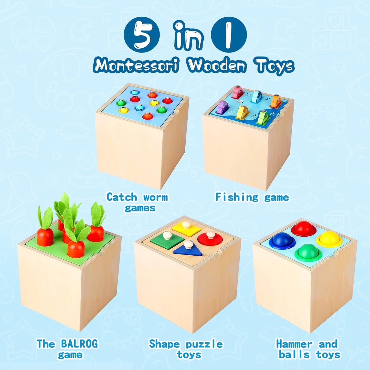 Montessori wooden box 5 in 1