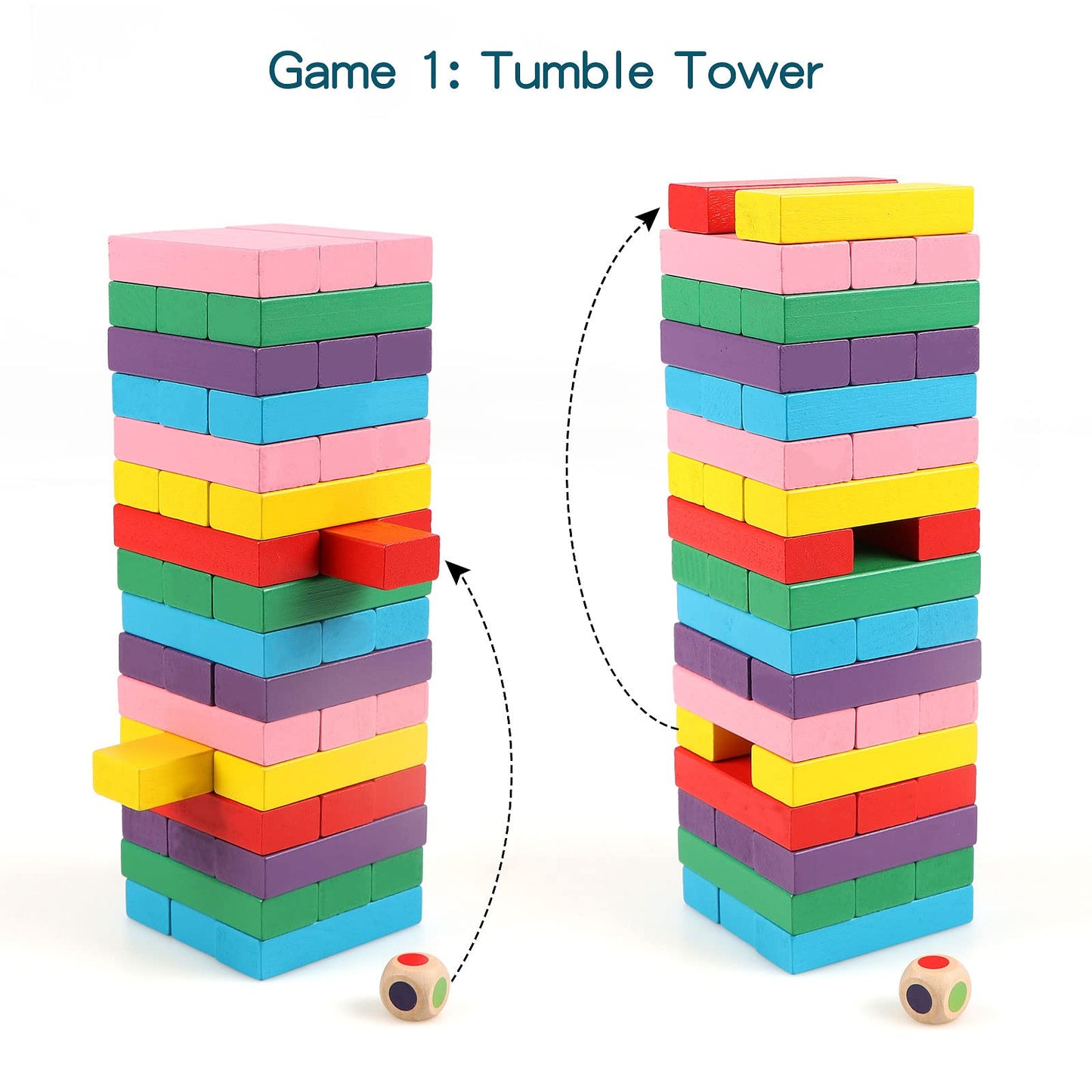 Wooden colorful 54 pieces Jenga