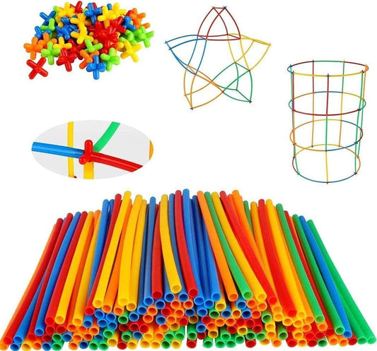 DIY Colorful Flexible Straw Pipe Building blocks