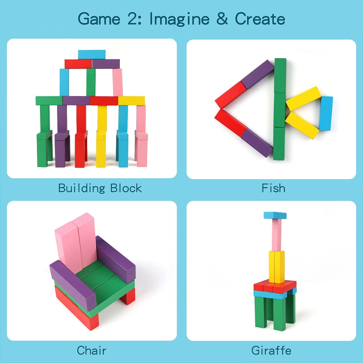 Wooden colorful 54 pieces Jenga