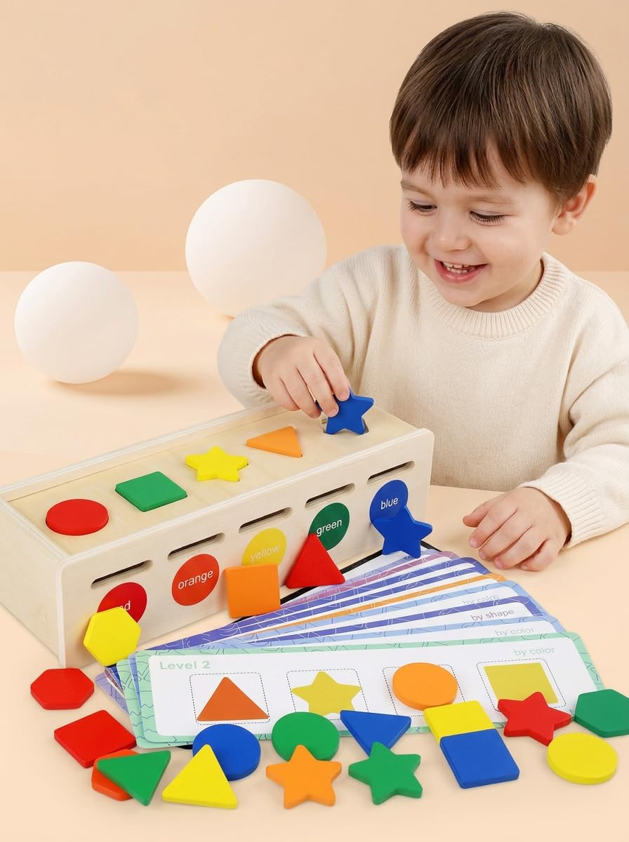 Wooden shape and color sorting box