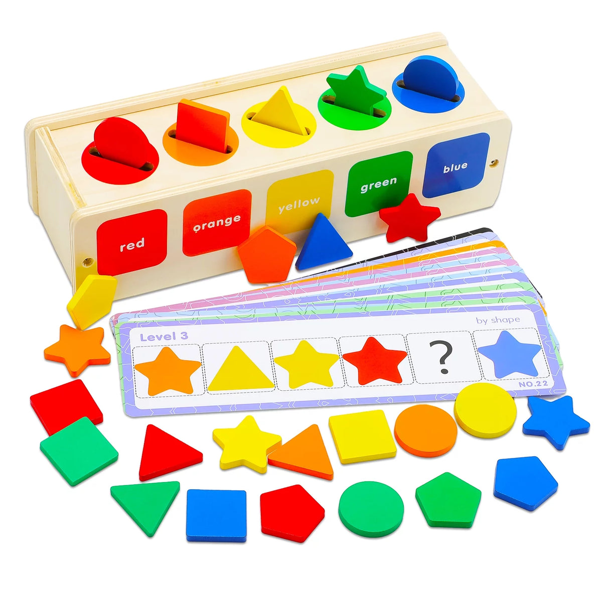 Wooden shape and color sorting box